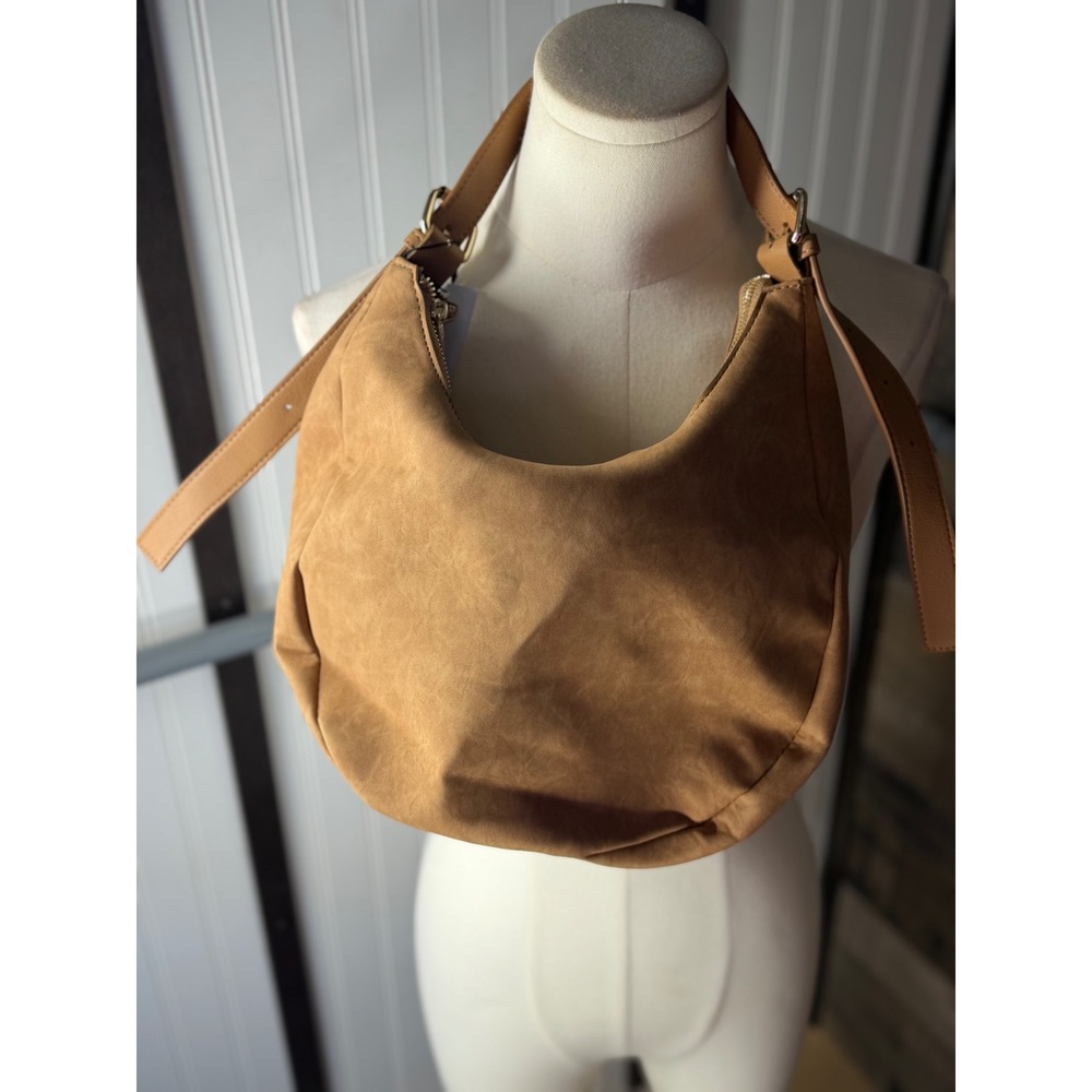 4th & Reckless Camel Tan Faux Suede Slouchy Hobo Crescent Shoulder Bag NEW